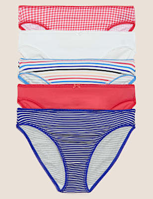 5pk Cotton Rich High Leg Knickers
