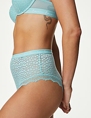 3pk Lace & Mesh High Waisted Brazilian Knickers