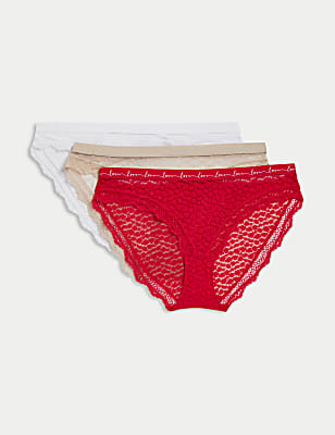 3pk Lace & Mesh Bikini Knickers