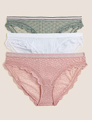 3pk Lace & Mesh Bikini Knickers