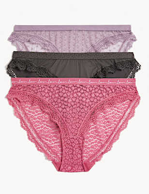 3pk Lace & Mesh Bikini Knickers