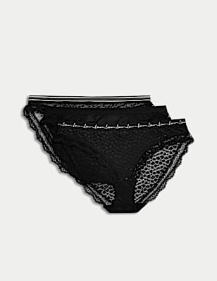 3pk Lace & Mesh Bikini Knickers