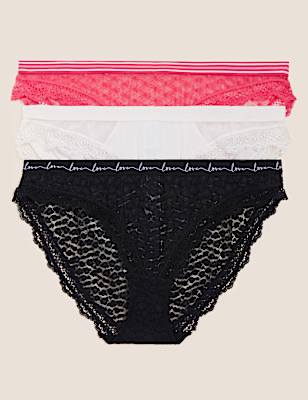 3pk Lace & Mesh Bikini Knickers