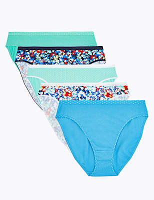 5pk Floral Print Cotton Lycra® Knickers