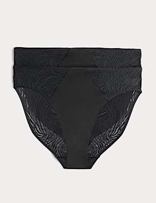 2 Pack Body Lace High Leg Knickers
