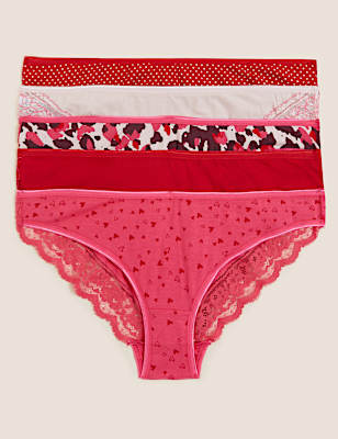 5pk Cotton & Lace Brazilian Knickers