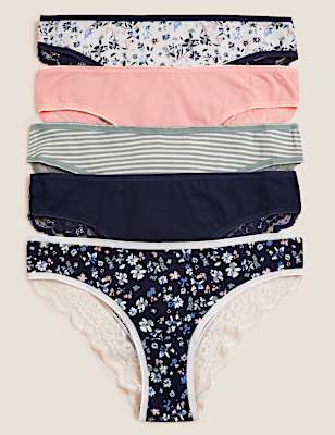 5pk Cotton & Lace Brazilian Knickers