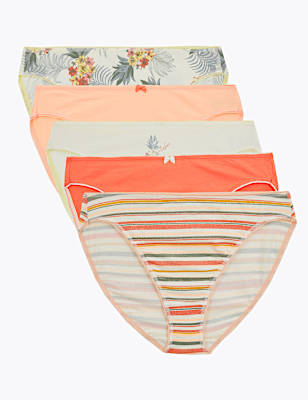 5pk Cotton Lycra&reg; High Leg Knickers