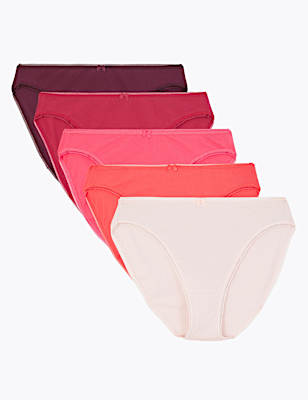 5pk Cotton Lycra&reg; High Leg Knickers