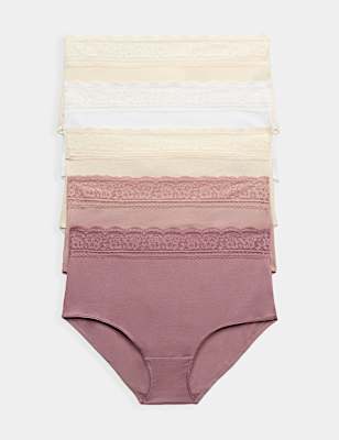 5pk Cotton Lycra&reg; & Lace Full Briefs