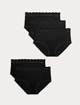5pk Cotton Lycra&reg; & Lace Full Briefs