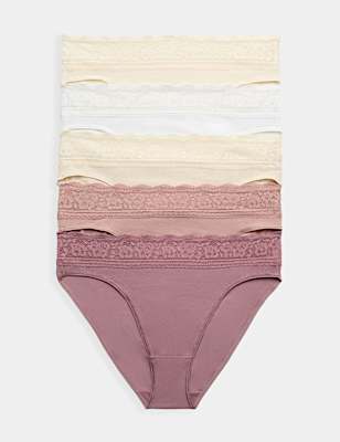 5pk Cotton Lycra&reg; & Lace Knickers