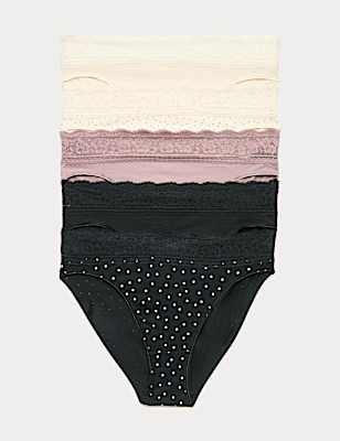 5pk Cotton Lycra&reg; & Lace Knickers