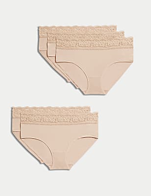 5pk Cotton Lycra® & Lace Midi Knicker