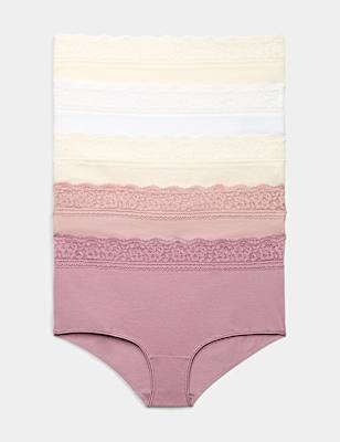 5pk Cotton Lycra&reg; & Lace Midi Knicker