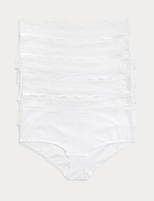 5pk Cotton Lycra&reg; & Lace Midi Knicker