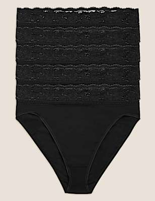 5pk Cotton Rich High Waisted High Leg Knickers