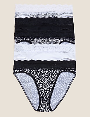 5pk Lace Cotton Rich High Waisted High Leg Knickers