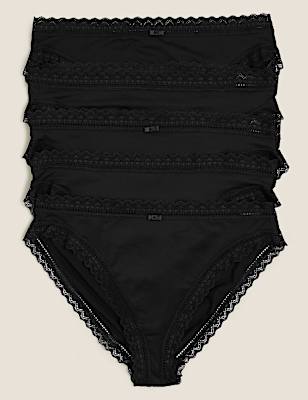5pk Microfibre & Lace High Leg Knickers