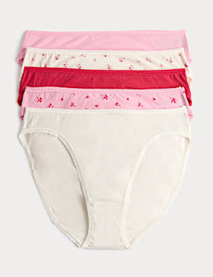 5pk Cotton Lycra&trade; High Leg Knickers