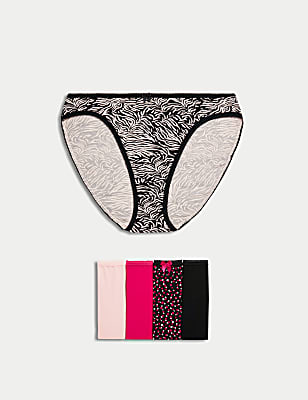 5pk Cotton Lycra&trade; High Leg Knickers