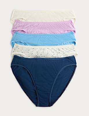 5pk Cotton Lycra&trade; High Leg Knickers