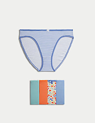 5pk Cotton Lycra&trade; High Leg Knickers