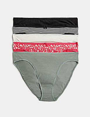 5pk Cotton Lycra™ High Leg Knickers