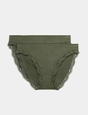 2 Pack Jasmine Lace Seamless High Leg Knickers