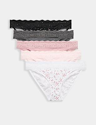 5 Pack Cotton & Lace Bikini Knickers
