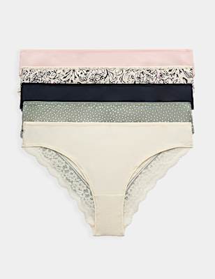 5pk Cotton Rich Printed Brazilian Knickers