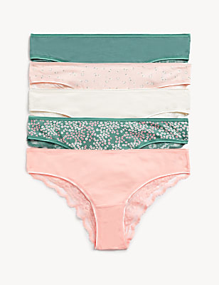 5pk Cotton Rich Printed Brazilian Knickers