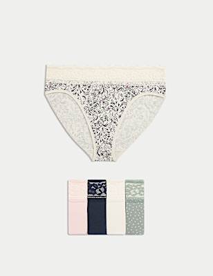 5pk Cotton Rich Printed High Leg Knickers