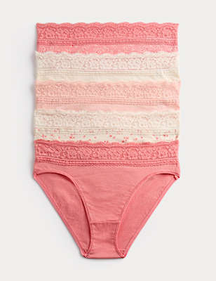 5pk Cotton Rich Printed High Leg Knickers