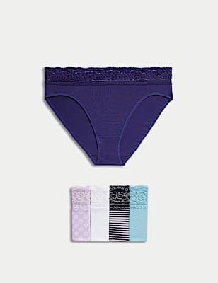 5pk Cotton Rich Printed High Leg Knickers