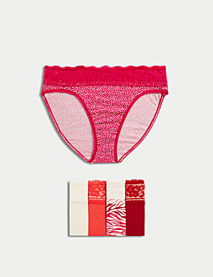 5pk Cotton Rich Printed High Leg Knickers