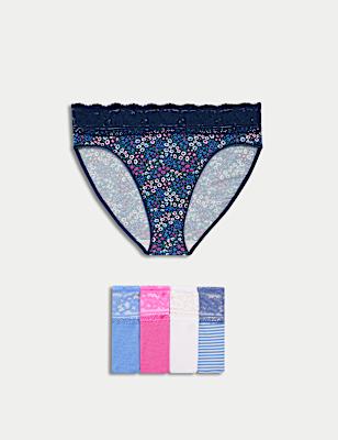 5pk Cotton Rich Printed High Leg Knickers