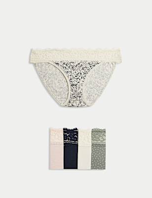 5pk Cotton Blend Printed Bikini Knickers