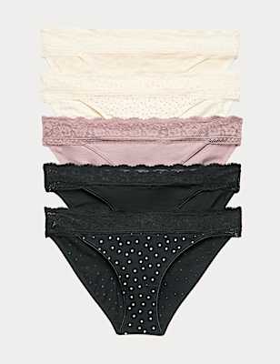5pk Cotton Blend Printed Bikini Knickers