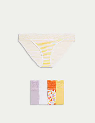 5pk Cotton Blend Printed Bikini Knickers