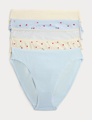 5pk Cotton Lycra&trade; High Leg Knickers