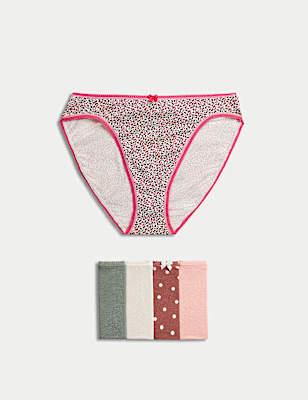 5pk Cotton Lycra&trade; High Leg Knickers