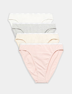 4pk Cotton Rich High Leg Knickers