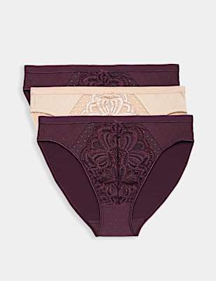 3pk Amelia Lace High Leg Knickers