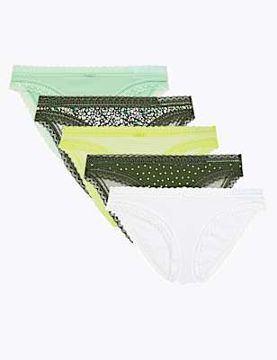 5pk Microfibre & Lace Bikini Knickers