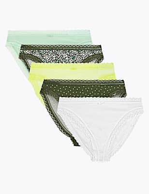 5pk Microfibre & Lace Floral High Leg Knickers