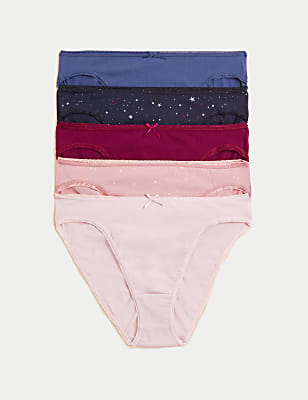 5pk Cotton Lycra&reg; High Leg Knickers