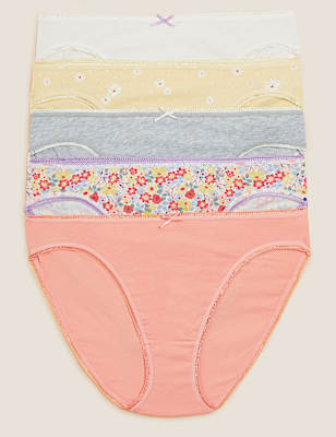 5pk Cotton Lycra&reg; High Leg Knickers