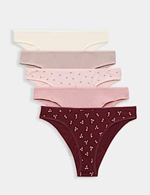 5 Pack Pure Cotton Low Rise Brazilian Knickers