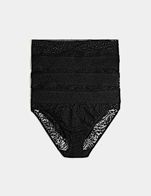 4pk All Over Lace High Leg Knickers